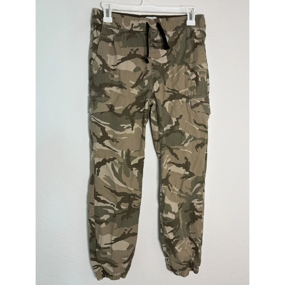 Old Navy Boys Camo Cargo Jogger Pants Green Tan Ripstop Size L 10-12 Plus